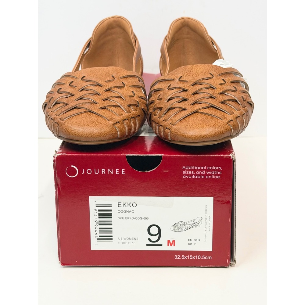 Journee Collection Women's Ekko Woven Slip On Flats Cognac Size 9M NWT